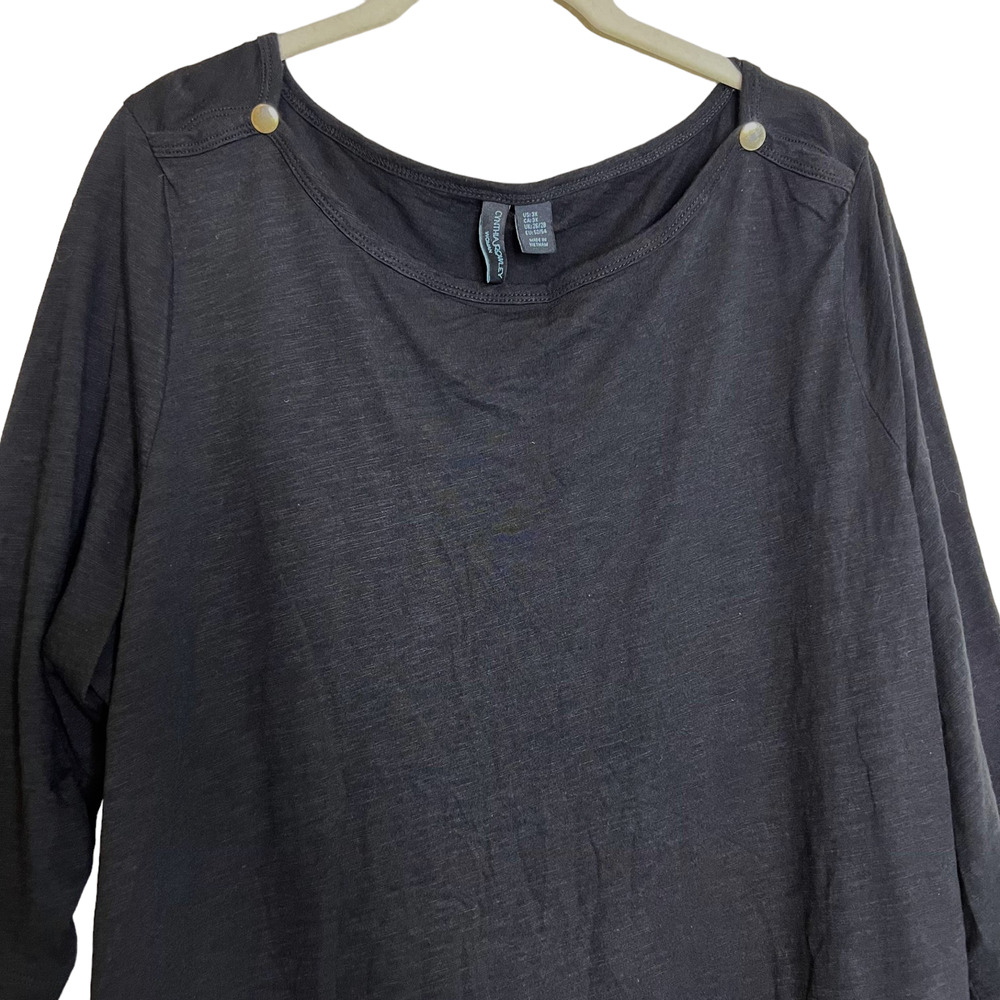 Cynthia Rowley Womens Tee Size 2X Black 3/4 Sleeve Cotton Modal Button Accents